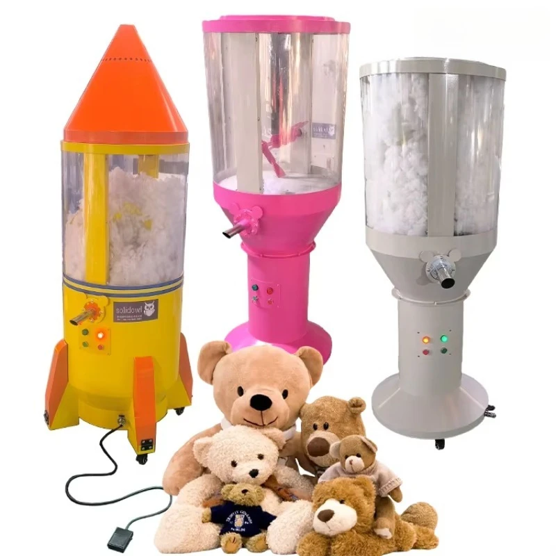 Toy Workshop Vertical Plush Stuffing Machine Large Transparent Hopper Mobile Wheels Automatic Adjustable Filling Plush Maker