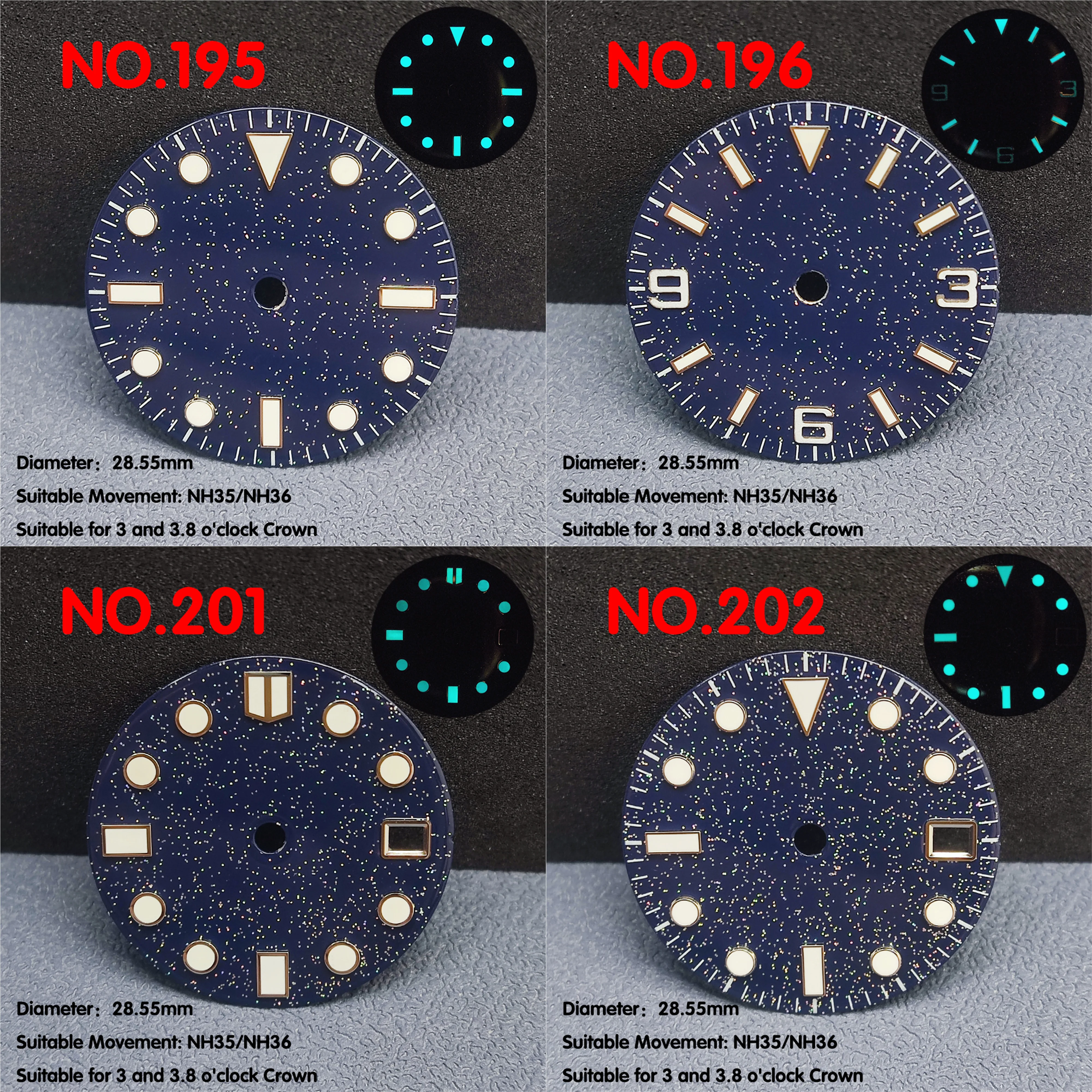 Star embellishment watch dial single calendar luminous watch dial suitable for NH35/NH36 movement watch replacement accessories