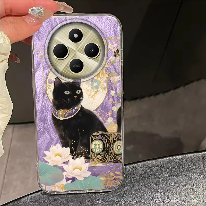 Cute Cat Flowers Girls Phone Case For Xiaomi Redmi 14C 13C Note 14 13 12 11 10 10S Pro Plus A5 A4 A3 A2 A1 Silicone Fundas Cover