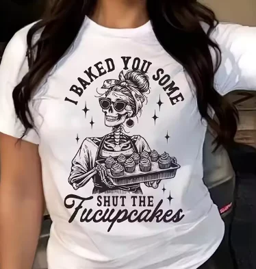 

Женская забавная футболка с рисунком скелета и кекса, женская футболка с круглым вырезом и короткими рукавами, футболки с графикой Y2k, топы, уличная одежда