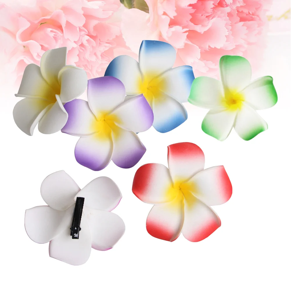 

12 Pcs Plumeria Flower Hair Clips Foam Beach Party Accessories Hawaiian Luau Wedding Mixed Color Vacation Decorations