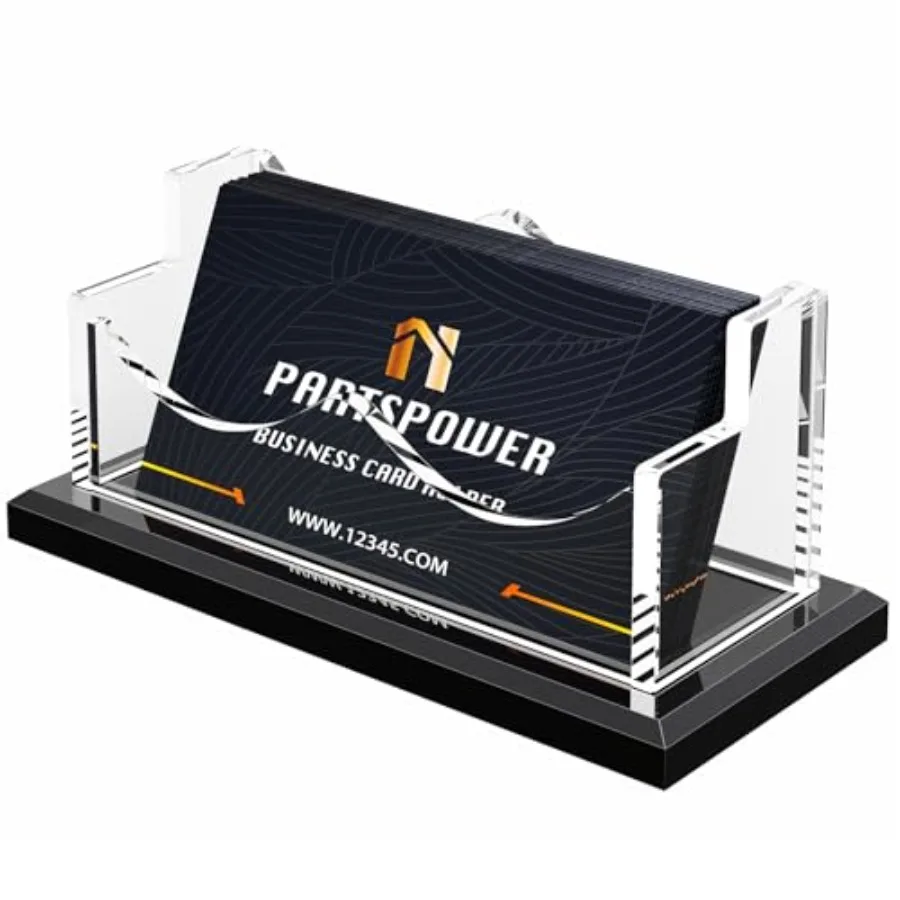 Acrylic Business Card Holder for Desk, Horizontal Clear Business Name Card Display, Black Acrylic Base, Desktop Accessory Busin