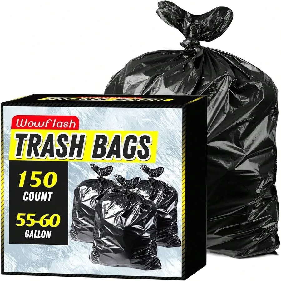 

150 Count 55-60 Gallon Trash Bags, Sturdy and Tear-Resistant Mercial Can Liners 55 Gallon, Lar Garba Bags, Lar Bla Trash Bags F