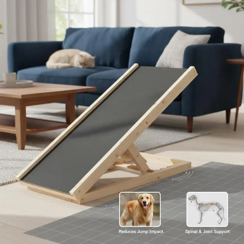 Immagine 7: Rampa per cani grigia 70x35 cm in legno di abete massiccio