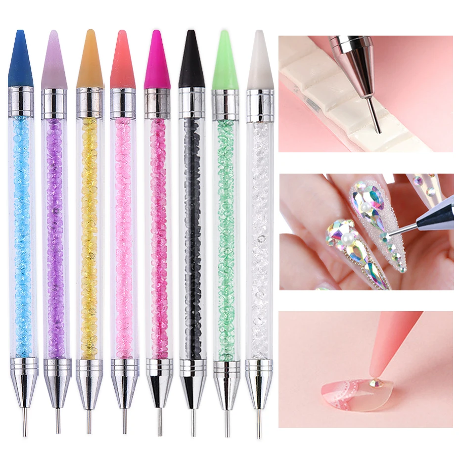 1pc Dual Ended Nail Dotting Pen Crystal Beads Handle Rhinestone Studs Picker Wax Pencil Gel UV Brush Manicure Nail Art Tools