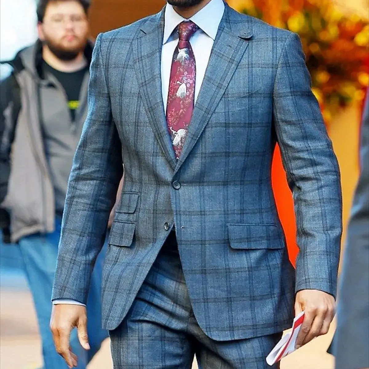 Elegant Blue Plaid Wedding Suits For Men Slim Fit Notched Lapel Groom Tuxedos 2 Pieces Sets Fashion Male Blazer Ternos Mascuino