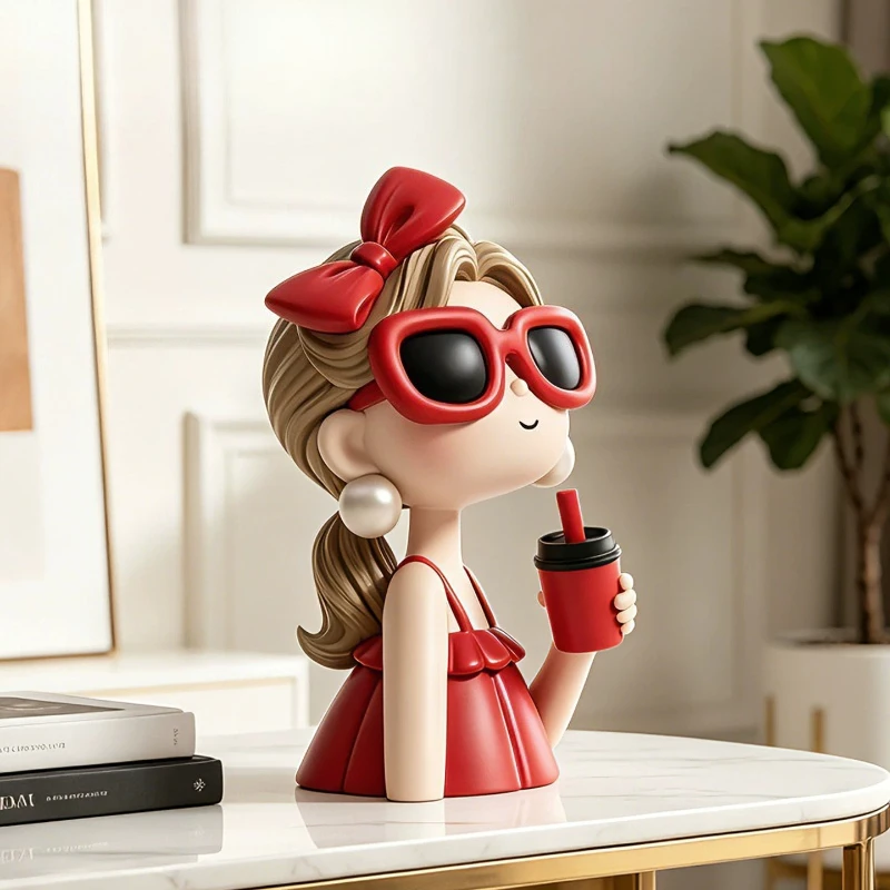 Cure Girl Statue Creative Milk Tea Shop Front Desk Decoration Modern Living Room Entrance Wine Cabinet Home Accessories Figurine