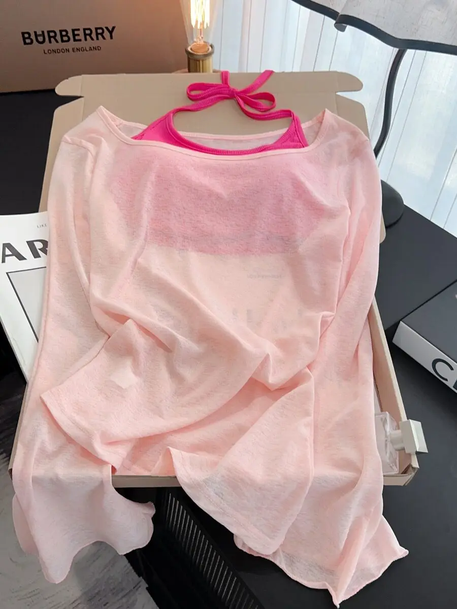 Hoodie Top Female Spring/Summer Sunscreen Clothes Tulle Strap Strap Two Piece Set Fashionable Sexy Casual Women's Clothing