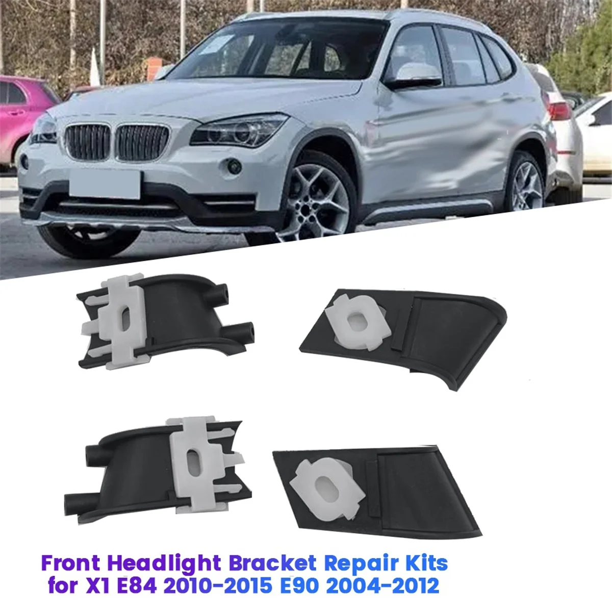

#684J 1Pair Car Front Headlight Bracket Repair Kits for BMW X1 E84 2010-2015 E90 2004-2012 Headlight Housing Holder (Black)