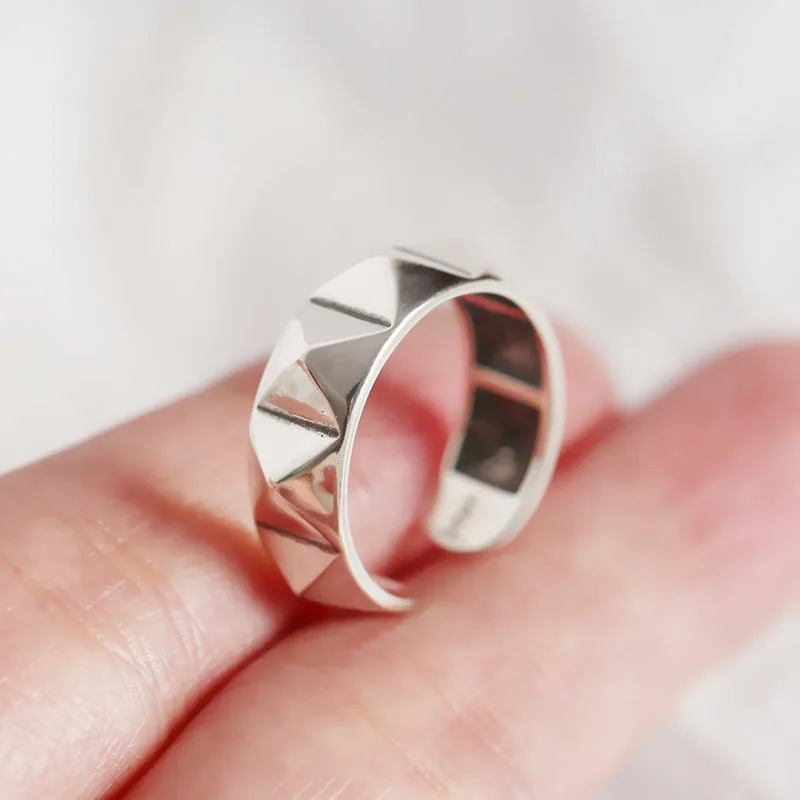 ANENJERY Silver Color Geometric Rhombus Thai Silver Ring Fashion Retro High Polish Open Ring For Women Party Jewelry S-R633