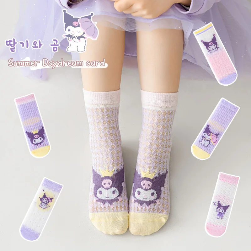 5Pcs Summer Kids Socks Sanrio Kuromi Kids Socks Cinnamoroll My Melody Anime Spring Cotton Soft Breathable Sport Sock Girl Gifts