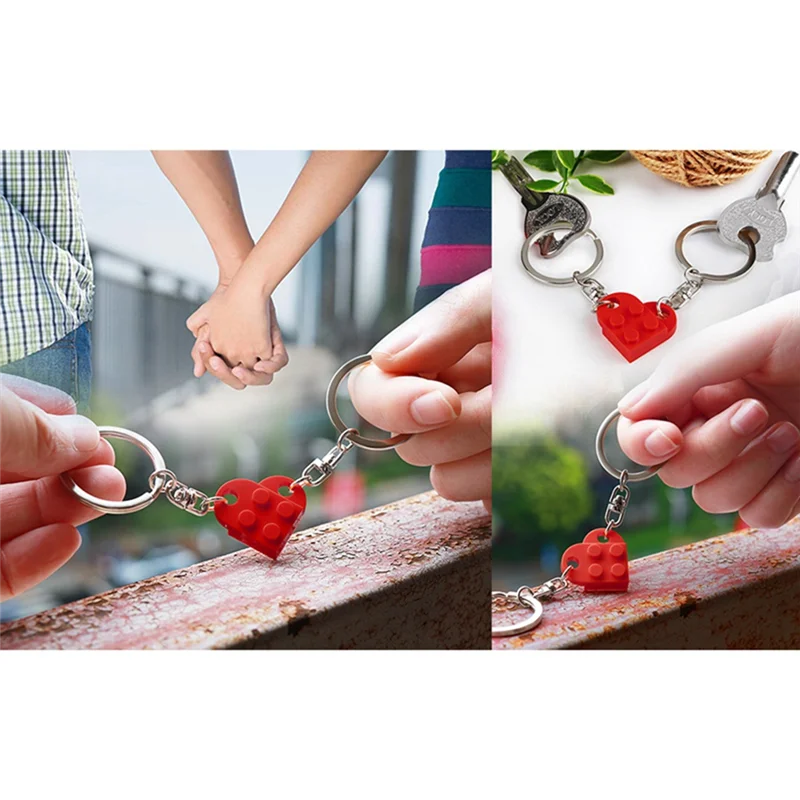 E-Brick Matching Couple Heart Keychain Building Bocks Puzzle Keychain For Boyfriend Girlfriend Valentines Day Friends Gifts-ABXK