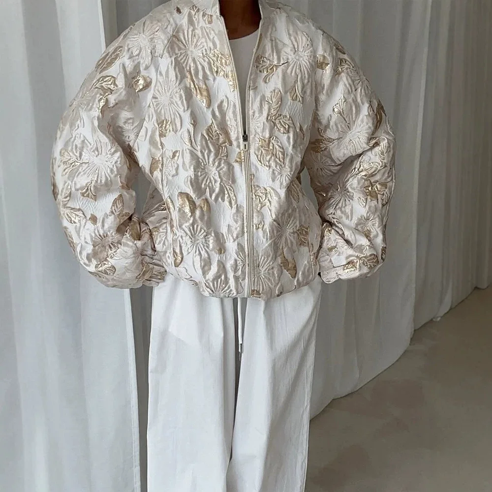 Oversized Bright Gold Jacquard Machine Short Jacket, Loose-fitting Coat, 2026 Style Summer Long Dress Maxi Femme Beach