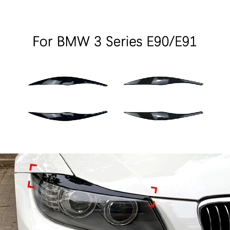 2Pcs ABS Plastic Gloss Black Headlight Eyebrows Eyelid Trims Car Stickers For BMW 3 Series E90 E91 2005 - 2011 Sedan / Touring