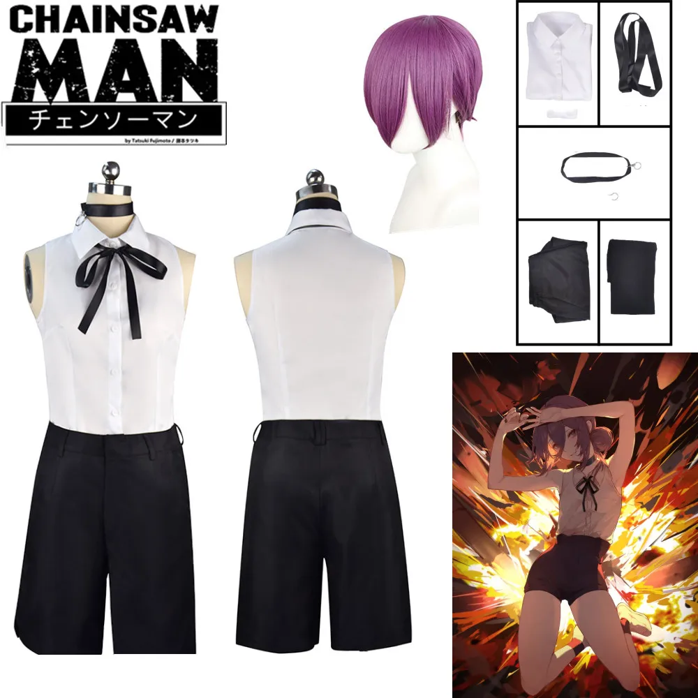 

Disfraz de motosierra de Anime para hombre, camisa de bomba, trajes de corbata, cuello corto, ropa de Halloween para niñas