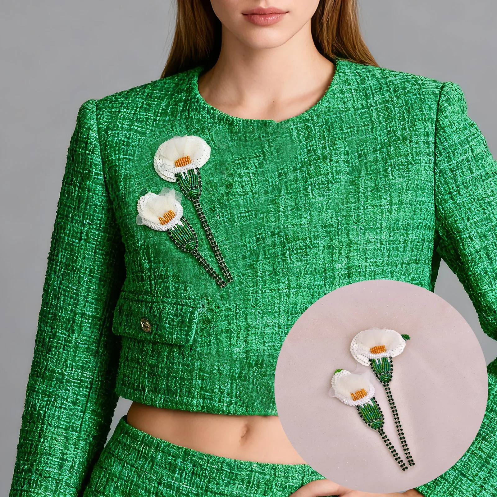 

Sequin Crystal Lace Flower Applique For Wedding Dresses, Formal Fabric Garment Embellishment Patches, Handmade DIY 265