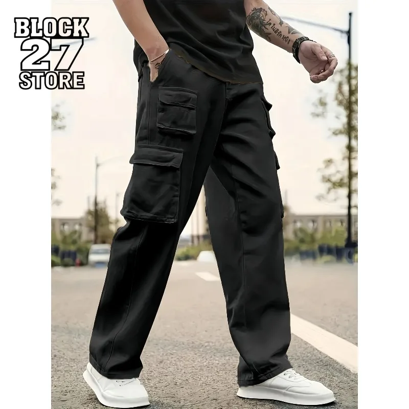 

Брюки-карго в стиле Харадзюку, мужские весенне-осенние повседневные брюки, уличные прямые брюки с несколькими карманами, молодежная уличная одежда, модные свободные брюки