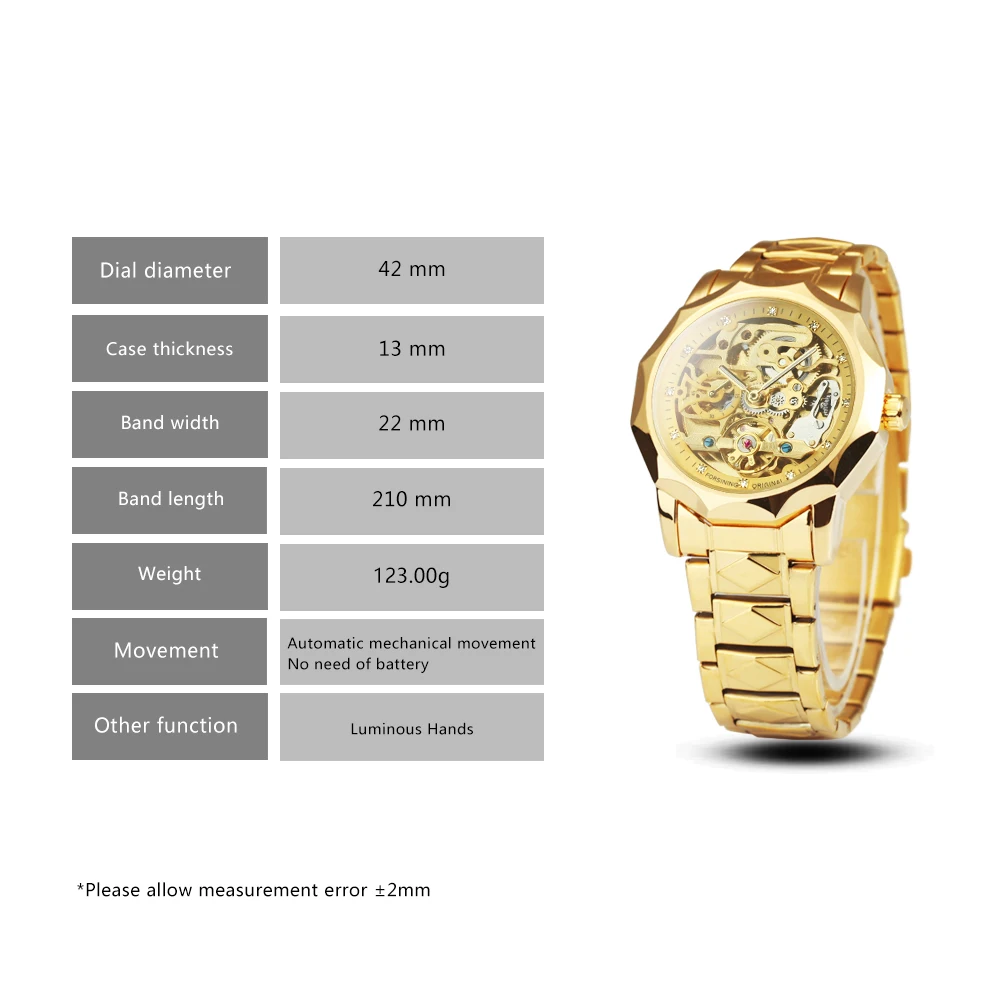 Forsining Gold Tourbillon Skeleton Automatic Watch for Men Fashion Diamond Stainless Steel Strap Luxury Brand Mechanical Watches