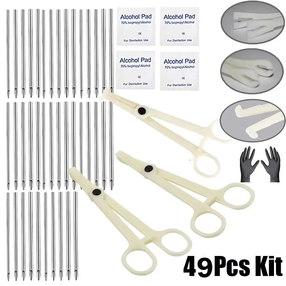 7-49PCS Set Piercing Tool Kit Professional Ear Nose Piercing Needles Clamp Glove Marker Pen Tragus Lip Navel Piercing Tool Set