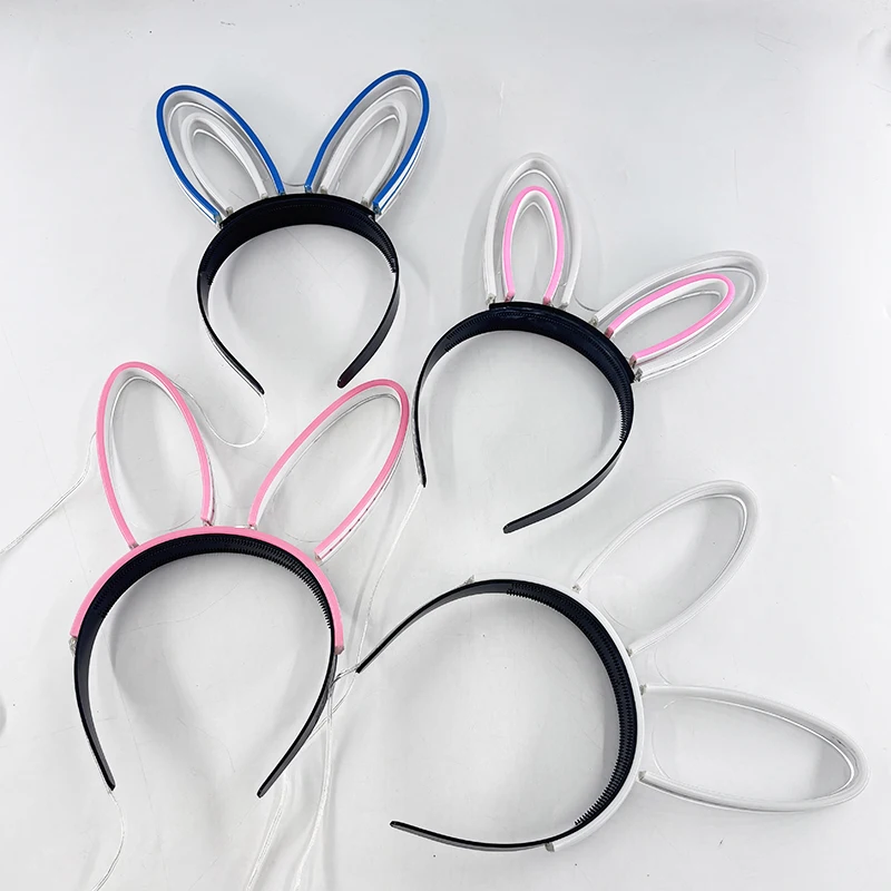 Ilumine orelhas de coelho da páscoa bandana neon luminoso orelhas de coelho hairband traje de halloween acessórios de cabelo para mulheres e meninas