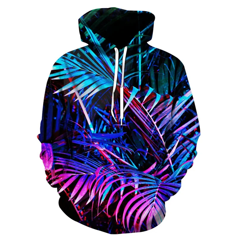 

3D Printed Flower Leaf Hoodie For Men Colorful Plants Pattern Long Sleeves Fashion Sweatshirts Pullover Tops Oversized Hoodies