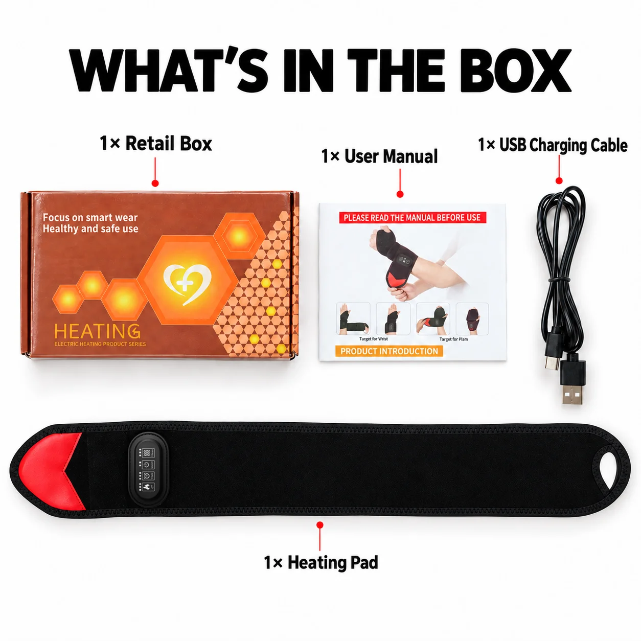Red Light Wrist Massager with Heat Adjustable Hand Heating Wrap 3 Heat Levels 3 Vibration Levels 3 Timer Settings Soft Fabric