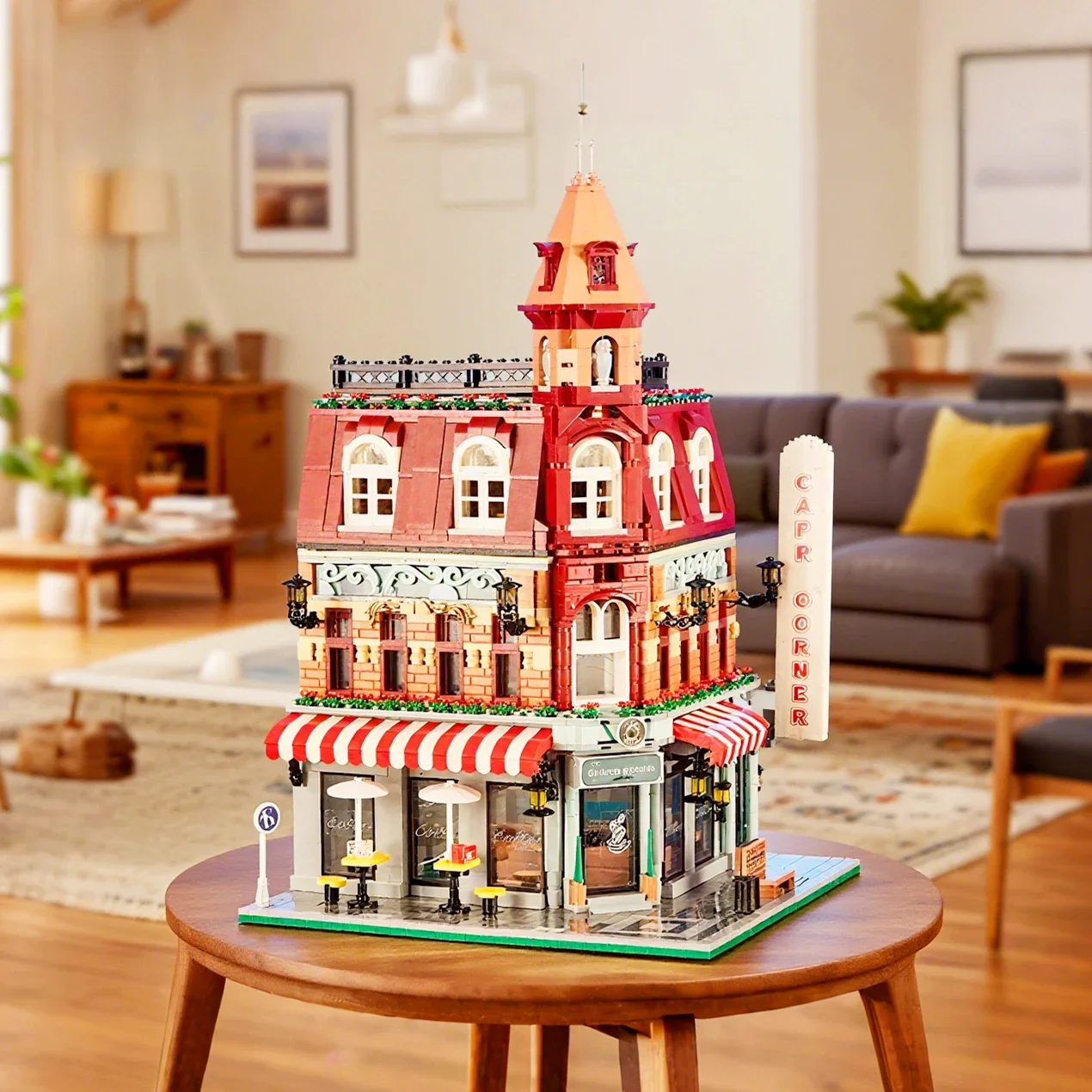 

2025 Creative City Lighting Cafe Streetview Corner Street House Modular Set Model Buildings Mini-Micro-Block Bricks Party Gift