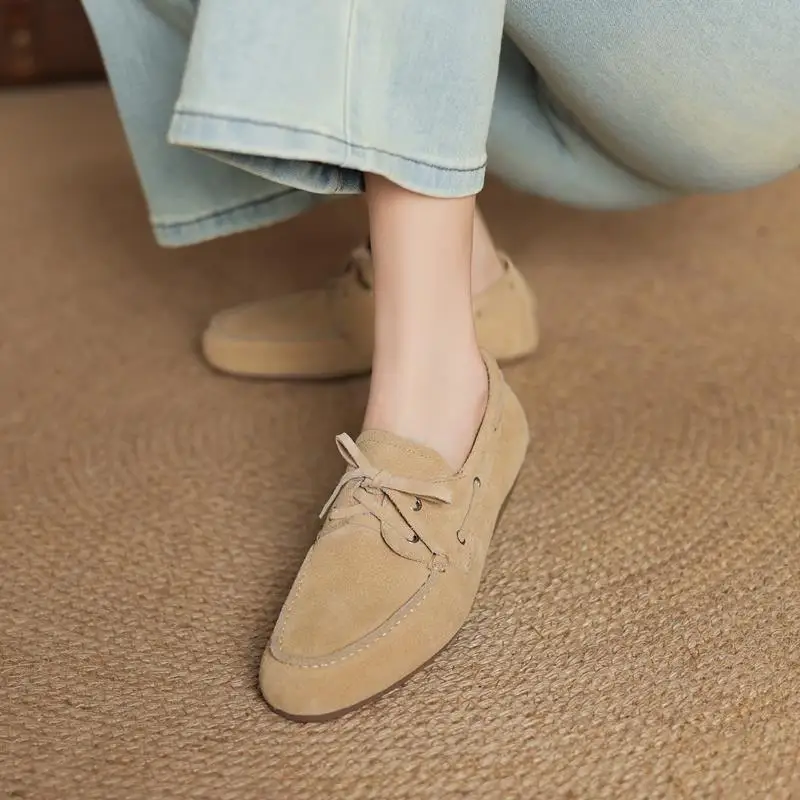 MORAZORA Size 35-43 Ins Hot Genuine Leather Flat Shoes Women Suede Brand Desgin Casual Flats Fashion Ladies Loafers 4 Colors