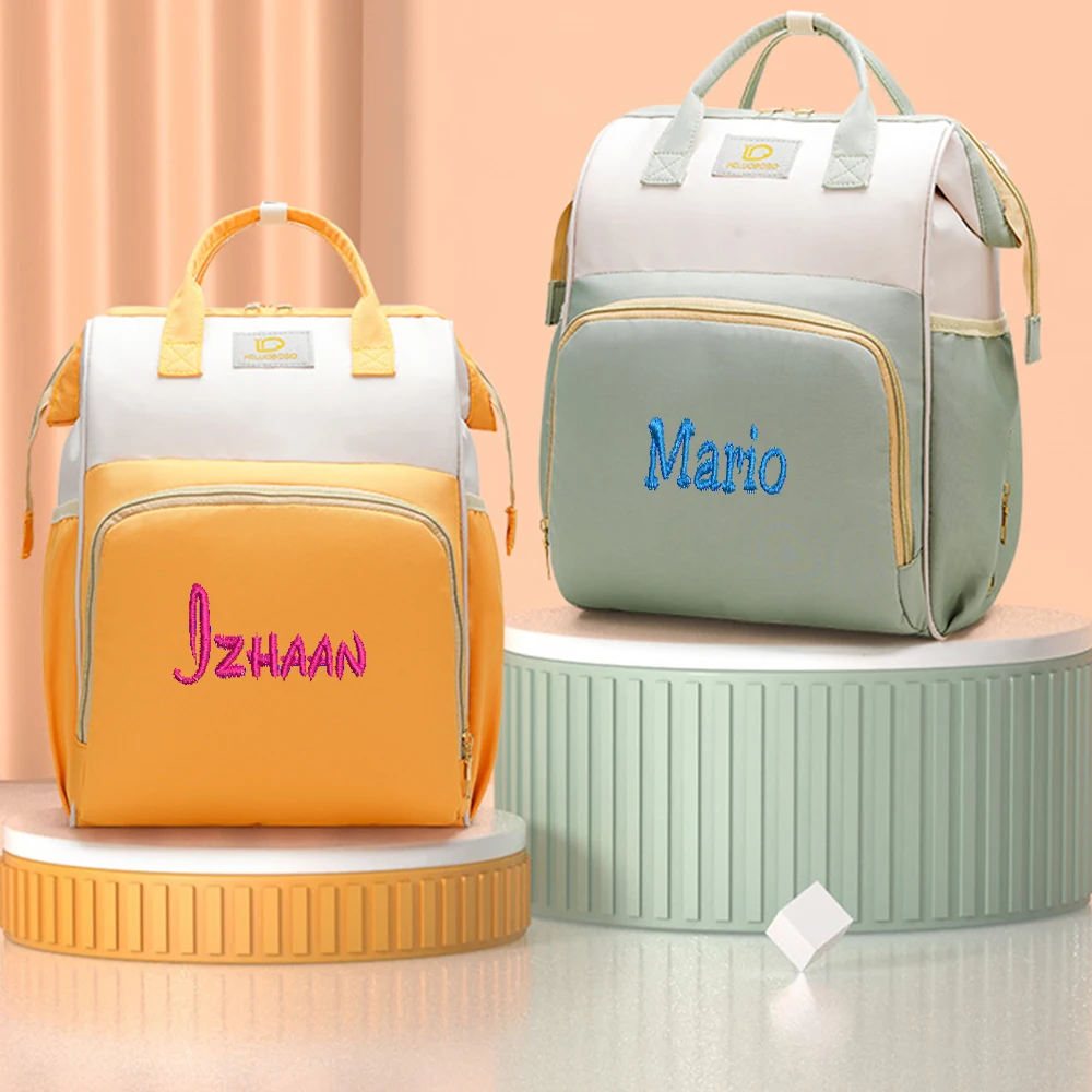 Embroidered Mother\'s Bag Large Capacity Backpack Multi functional Solid Color Maternal and Infant Delivery Bag with Name