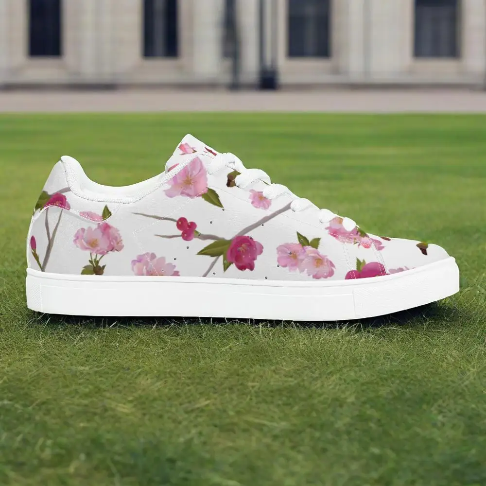 

Pink floral print trendy casual sneakers White sneakers are stylish and versatile