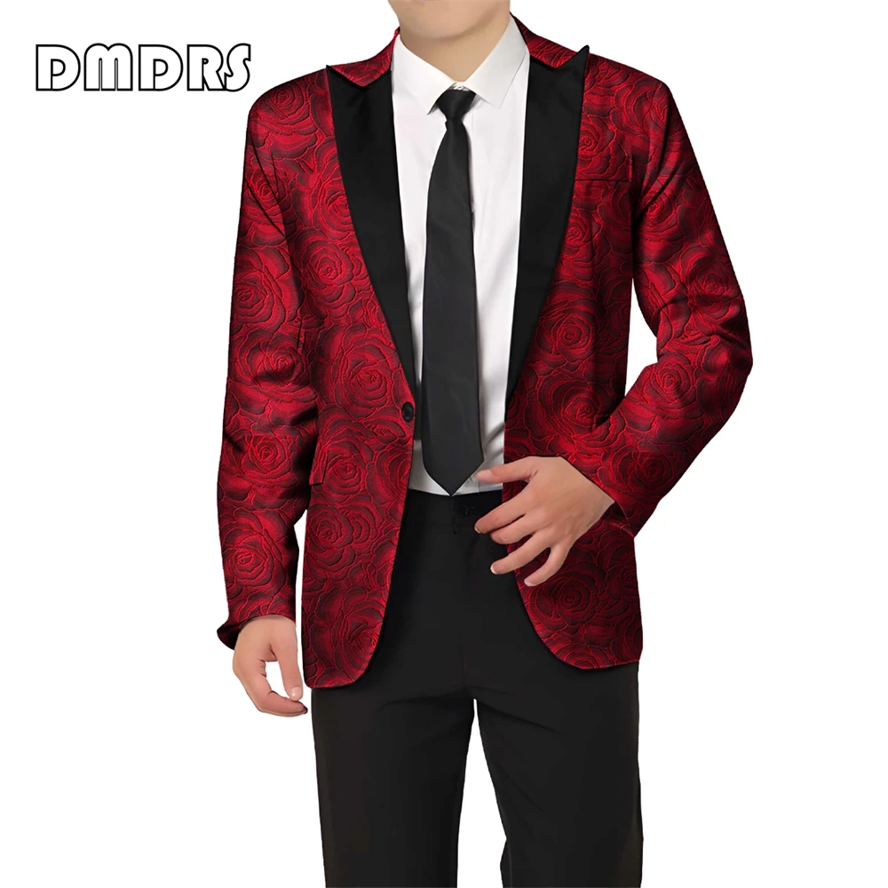 

Rose Pattern 2 Pieces Mens Suit Set Peaked Lapel Formal Suits Blazer Pants Dinner Tuxedo For Formal Prom Groom Best Man