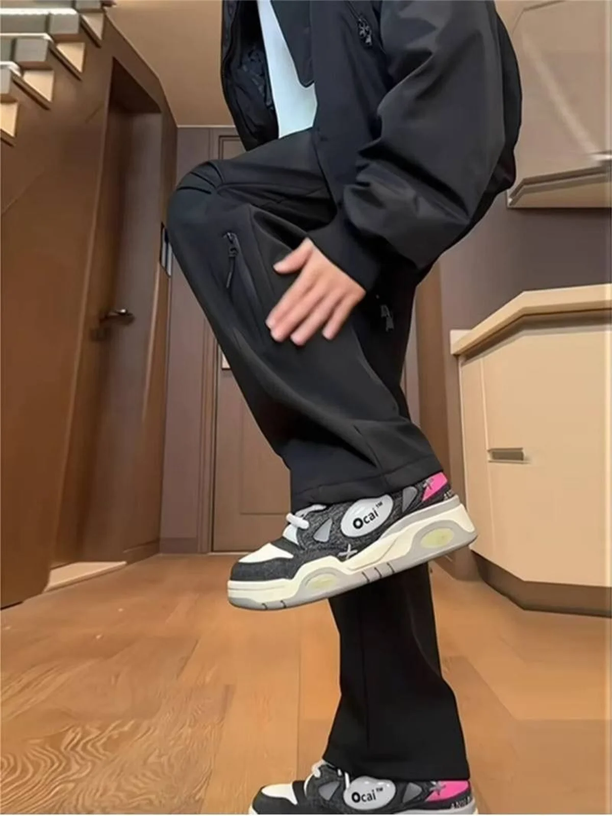 

Spring Summer Fashion Casual Pans For Men Streetwear Solid Color Cargo Pants Elastic Waist Wide Leg Men's Fashion And leisure