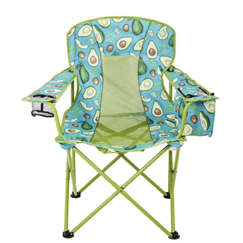 Trail Oversized Mesh Camp Chair with Cooler, Avocado Design, Green with Blue, Adult