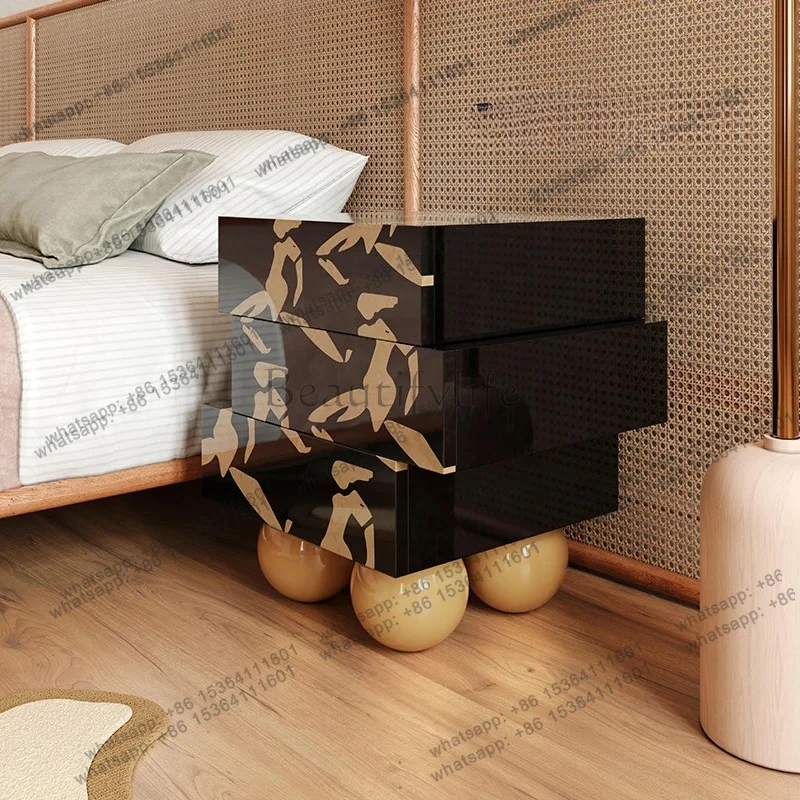Italian light luxury painted color matching solid wood bedside table personalized creative simple bedroom drawer cabinet