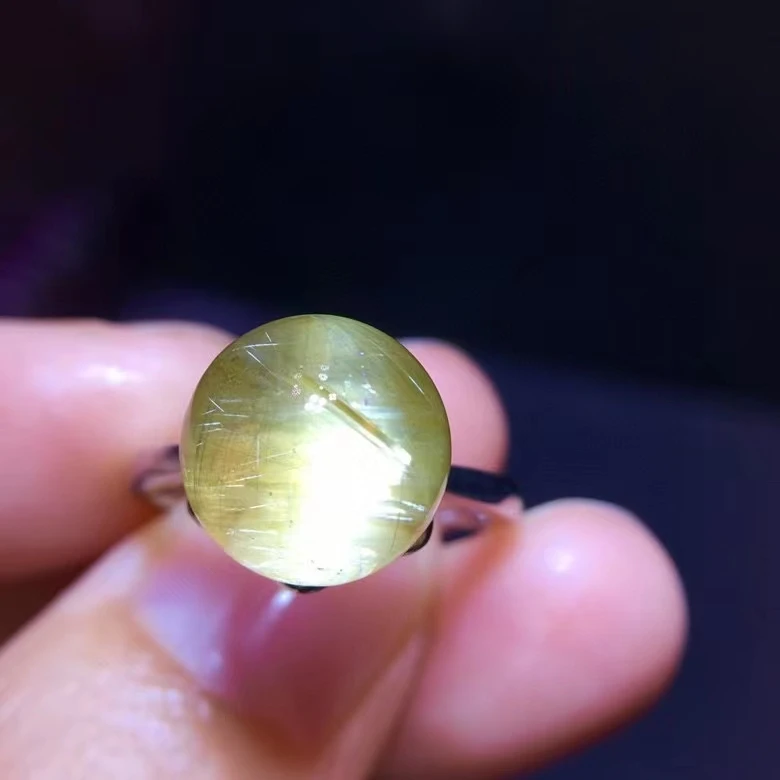 

Natural Gold Rutilated Quartz Resizable Ring 11.2mm Women Men 925 Sterling Silver Gold Rutilated Wealthy Ring AAAAAA