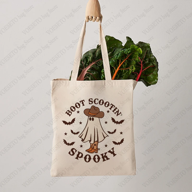 Boot Scootin Spooky Pattern Tote Bag Halloween Gift Handbag Cute Spooky Outdoor Men\'s Women\'s Shopping Bag Carrier Bag