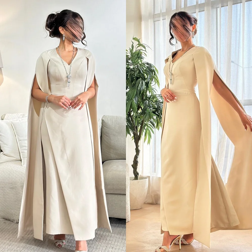 Jiayigong  Jersey Draped Pleat Celebrity A-line V-Neck Bespoke Occasion Gown Long Sleeve Dresses