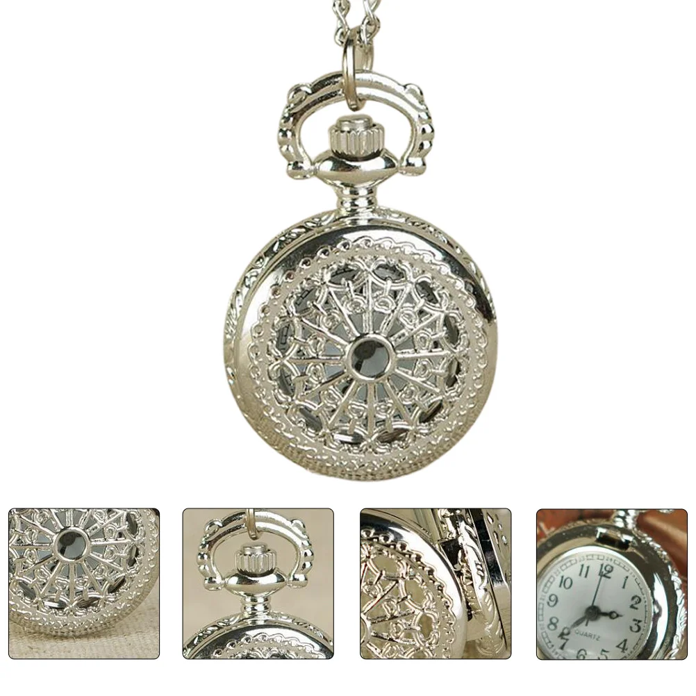 

1Pcs Quartz Pocket Watch Hollow Retro Style Silver Chain Decoration Vintage Time Display Watch Gift for Special Occasions