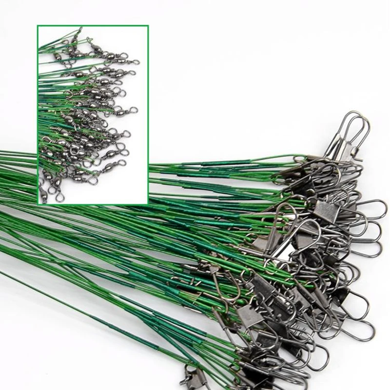20 líneas de pesca, línea frontal de cebo, cuerda de alambre antimordida con accesorios de pesca giratorios, sedal de 15 cm-30 cm
