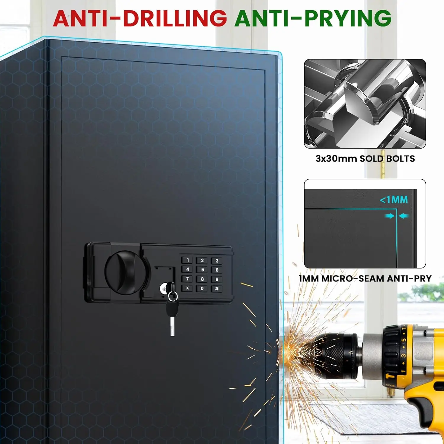 5.8 Cub Large Fireproof Safe, Home Safe Water and Fireproof, Large Document Safes With Digital Combination Lock, Smart Alert, Re