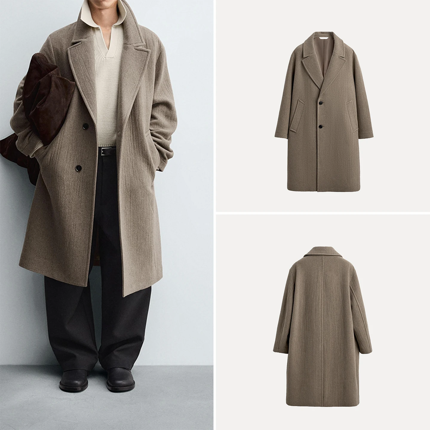 

Faionable Loose Fit Long Length Mixed Fibre Men's Coat Autumn 2025 Z Woolen Overcoat Classic Collar Daily Wear