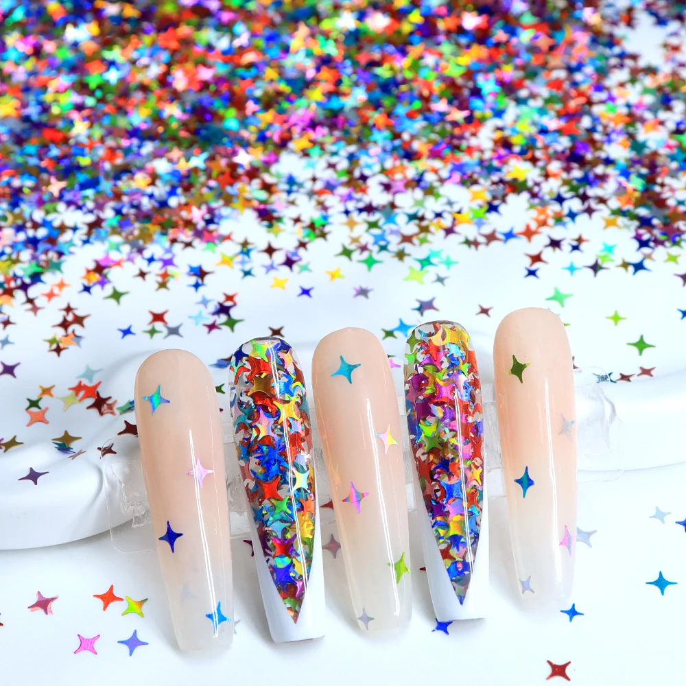 5g Multicolored Star Nail Glitter Four-Pointed Star Sequin Winter Christmas Nail Art Decoration DIY Manicure Jewelry Accessories