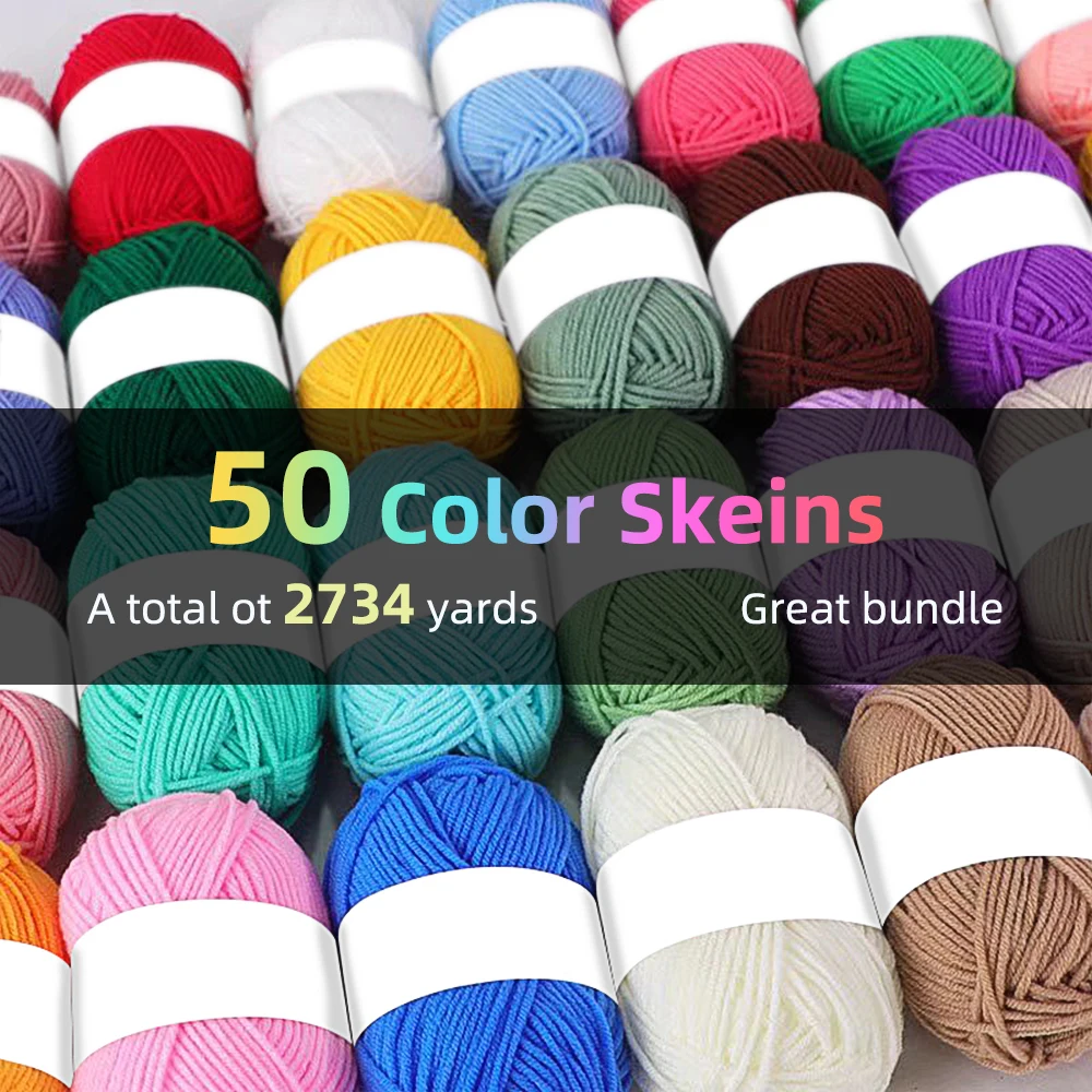 50Pcs Handmade Yarn, DIY Mixed Color Wool Ball Material Pack,Hand-Crochet/Knit Coasters,Scarves,Home Decor,Perfect for Beginners