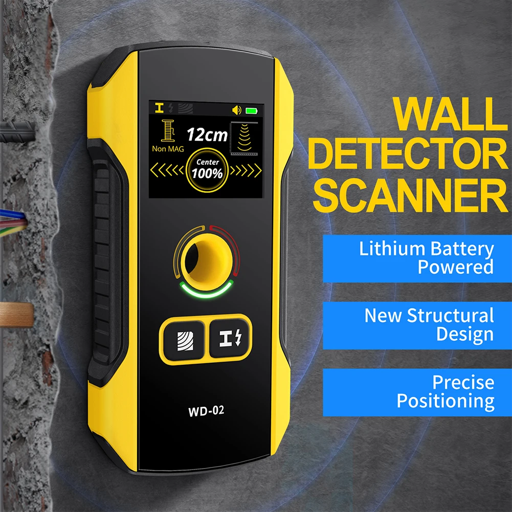 Powerful Wall Scanner, Detects Metal and Wood Studs, Cable Detection Mode, Precise Drilling with Center Positioning Hole