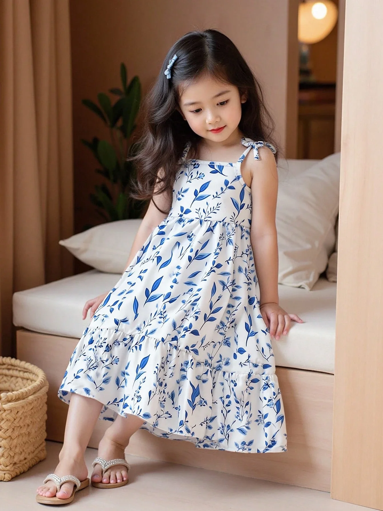 

Elegant Floral Print Spaghetti Strap Midi Dress For Women