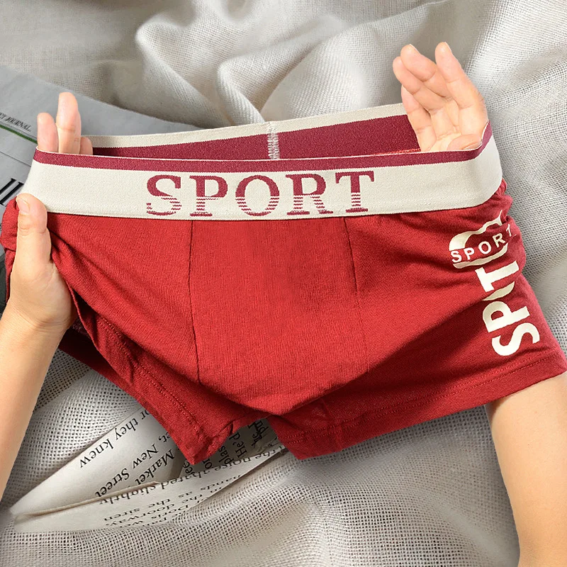 Men’s Cotton Sports Boxer Briefs Large Size Breathable Shorts Male Student Trendy Youth Underwear