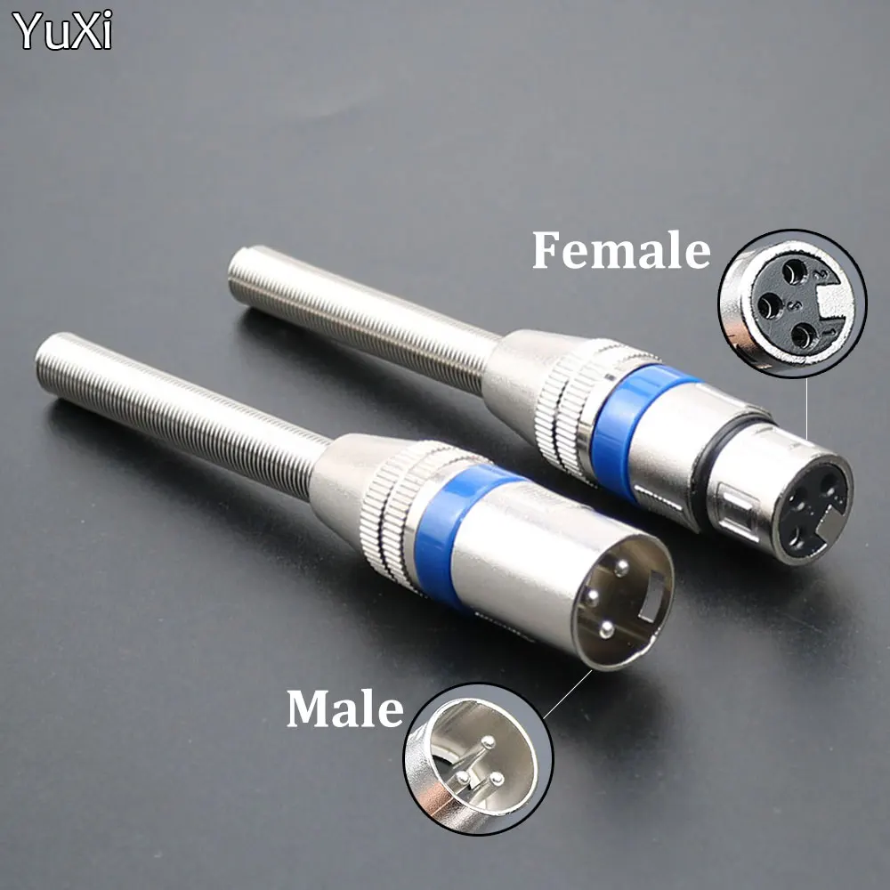 

YUXI 1PCS 3Pin Female Male MIC Jack Plug Audio Microphone Cable Connector Blue Metal 3-Pin Connectors Adapter For Microphone KTV