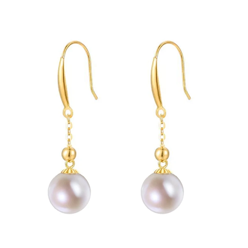 SMILE Real 18K Gold Pearl Earrings Au750 Freshwater Round Pearl Earrings Women's Party Wedding Gifts Boutique Jewelry E0066