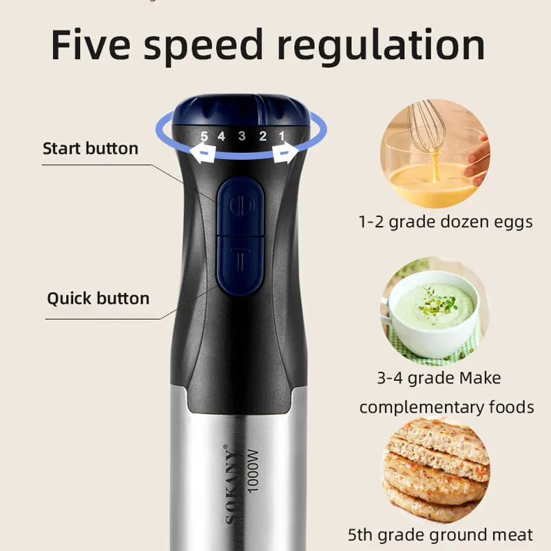 4 In 1 Portable Handheld Electric Blender, 1000W Multi-Functional Household Kitchen Electric Mixer,Food Processors,Egg Beater