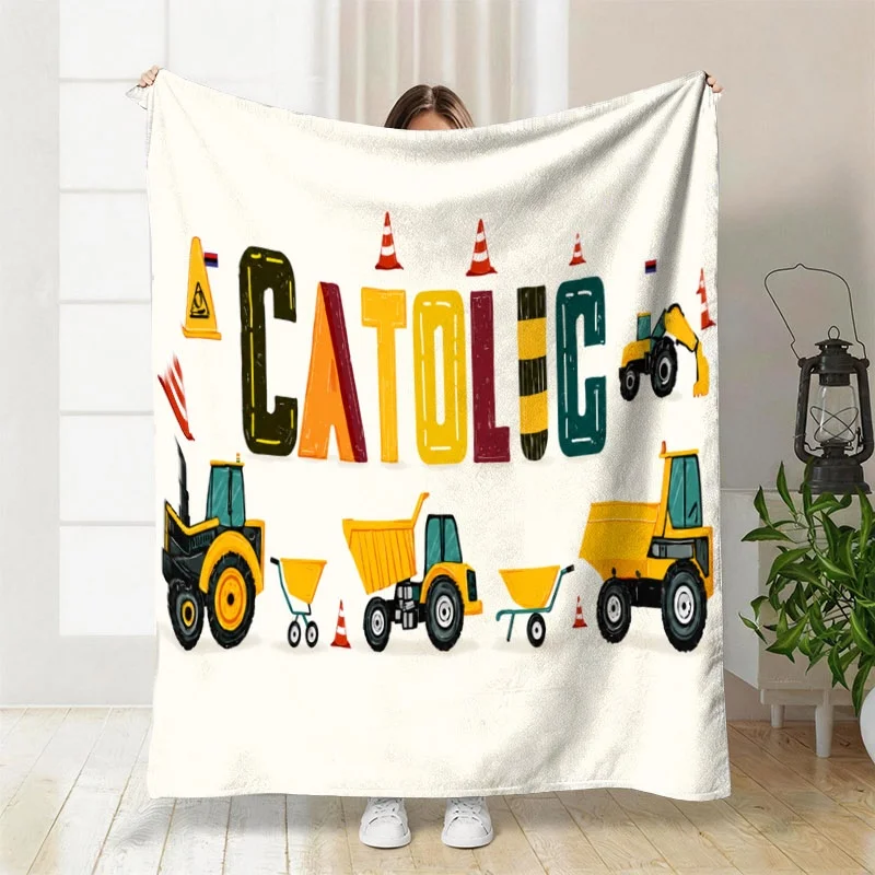 Construction Dump Truck Excavator Theme Blanket Throw for Kids Nursery Room Decor Cute Playroom Bed Gift